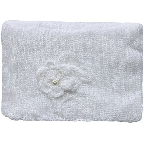 iEFiEL Newborn Baby Photography Prop Mohair Crochet Knit Wrap Blanket with Flower Headdress Headband (White)