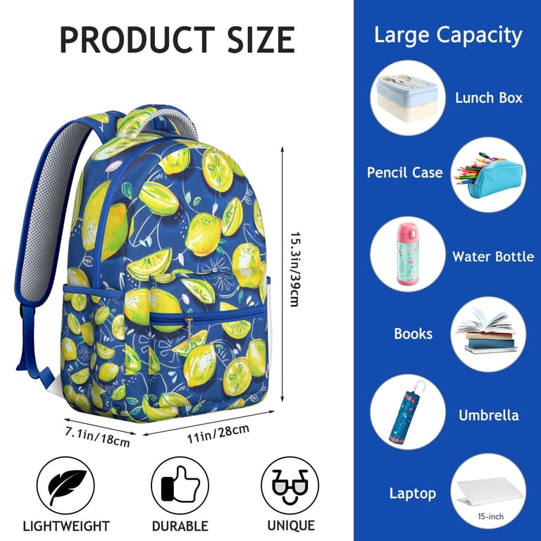 Lemon Print Backpack - Citrus design school bookbag for  display picture 1