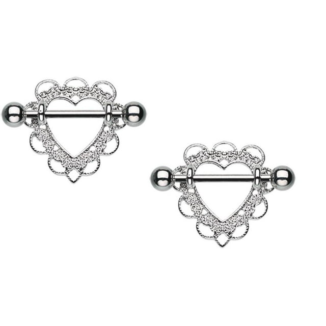 Nipple Bar Heart Filigree Nipple Shield Ring Sold as pair