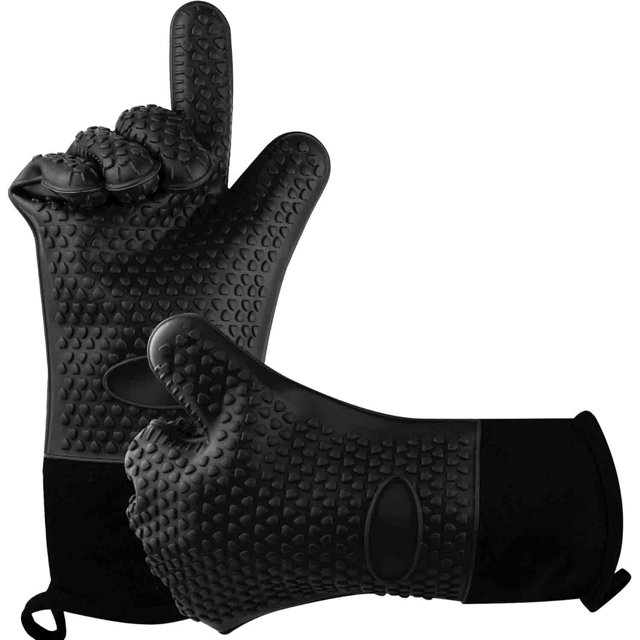 Guantes de Silicona para Cocina, Guantes para Asar, agarraderas largas Antideslizantes a Prueba de Agua para cocinar, Hornear barbacoas (Negro)
