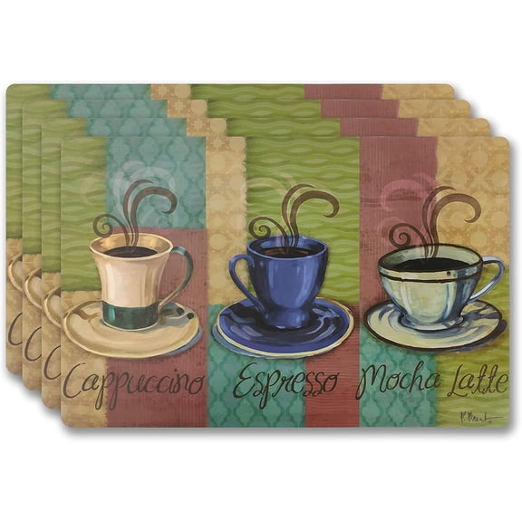 Popular Home Coffee II Placemats Set of 4 - Heat-Resistant Table Mats, Durable and Easy-to-Clean Dining Table Protector, Stylish Kitchen Décor, Modern Table Accessories for Everyday Use