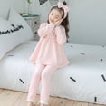 thumbnail image 4 of Ropa de niña grande Otoño Invierno pijamas de franela cálidos de manga larga conjunto de ropa de dormir con estampado bonito para niña enviar banda para el pelo regalo de Navidad, 4 of 4