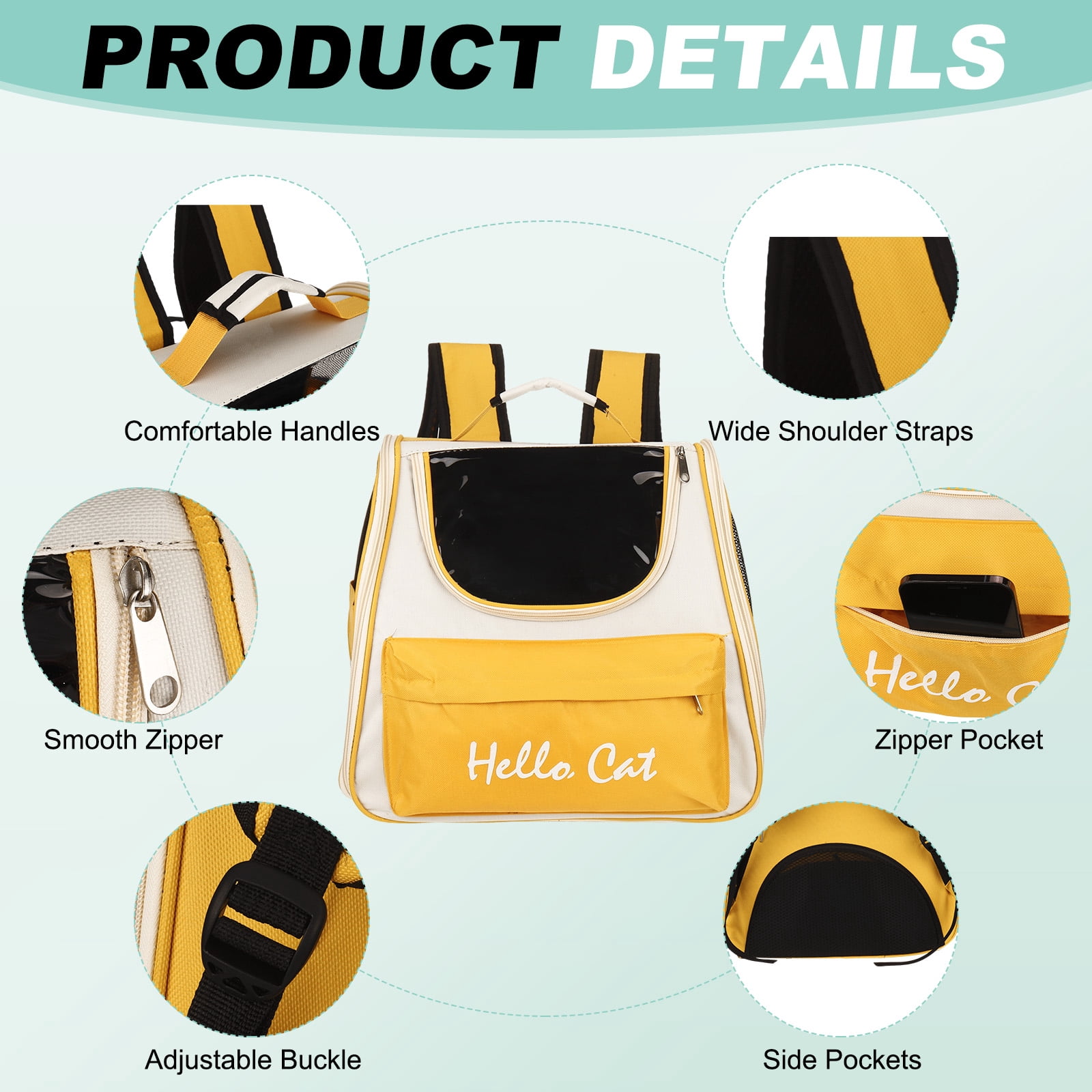 Uxcell Cat Backpack Carrier, Large Space Ventilated Mesh Design for Cats or Small Dogs (Yellow, 14.6"x9.8"x13.4")