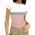 thumbnail image 2 of HongQid Womens' Stretchy Ribbed Round Neck Short Sleeve Gym Workout Slim Fitted Casual Cropped Top T-Shirt, 2 of 5