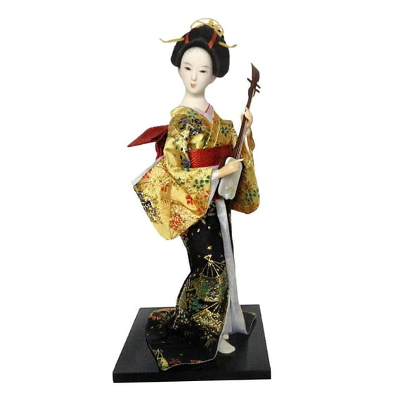 deevoka 12" Japanese Geisha Collectible Figurine Lady Statuette for Home Table Shelf Gold and Yellow