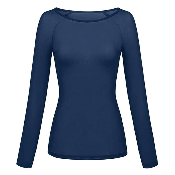 Blusa de malla transparente de manga larga para mujer: moldea los brazos sin costuras, elegante top a rayas para uso informal/vacaciones, tallas S-XXL