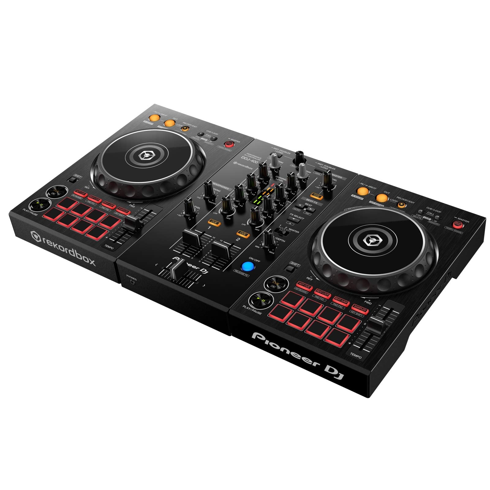 Pioneer DJ DDJ-400 2-channel Rekordbox DJ Controller with Laptop Stand u0026  Numark Headphones Package - Walmart.com