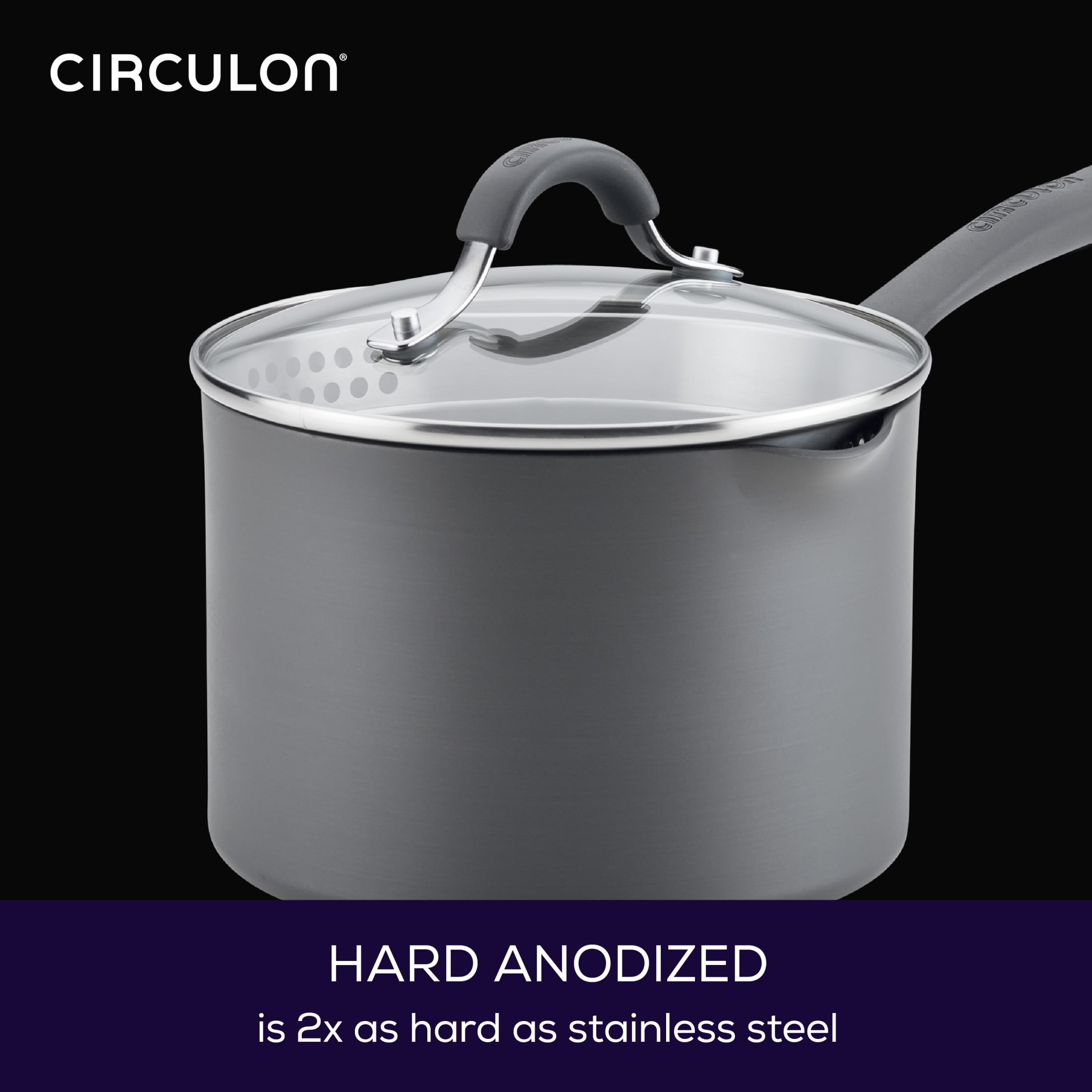 Circulon 3 Qt Radiance Hard-Anodized Nonstick Straining Saucepan, Gray