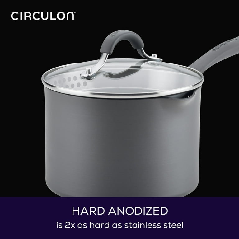 Circulon 3 qt Radiance Hard-Anodized Nonstick Straining Saucepan, Gray