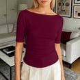 thumbnail image 2 of DHFJKG T Shirts For Women Sexy Slim Fit Basic Tee Comfortable Casual Solid Color Half Sleeve Boat Neck Ribbed Tshirt Stylish Tops, 2 of 4