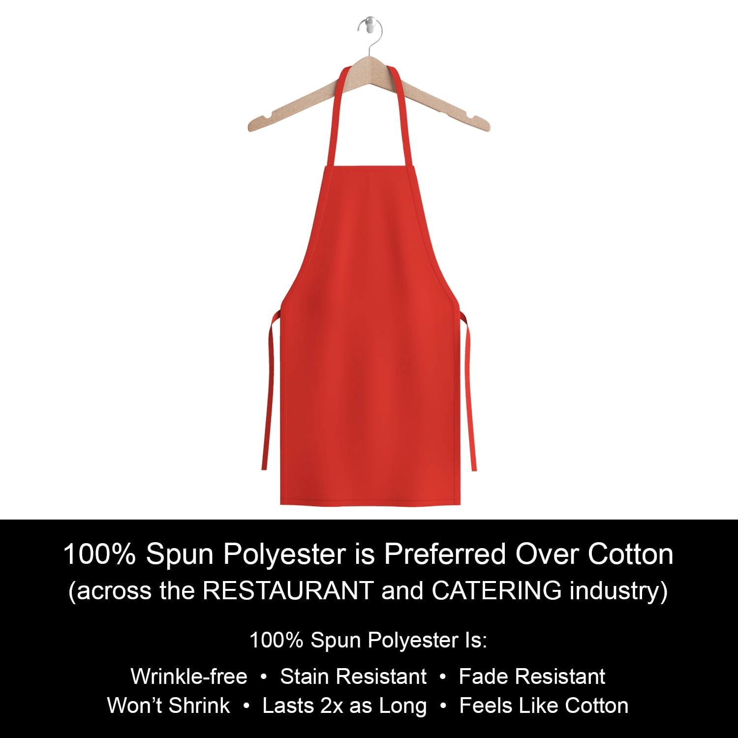 Arkwright Bib Aprons (Bulk Pack of 12), For Cooking, Adjustable Ties, Knee-Length, Spun Polyester, Red