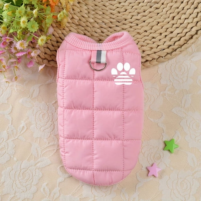 QJUHUNG Dog Vest Jacket with Cute Paw Print - Snap Button Closure Polyester Filled Machine Washable Non-Waterproof All-Season Pet Outerwear for Small to Medium Breeds - Cozy Warm Fall