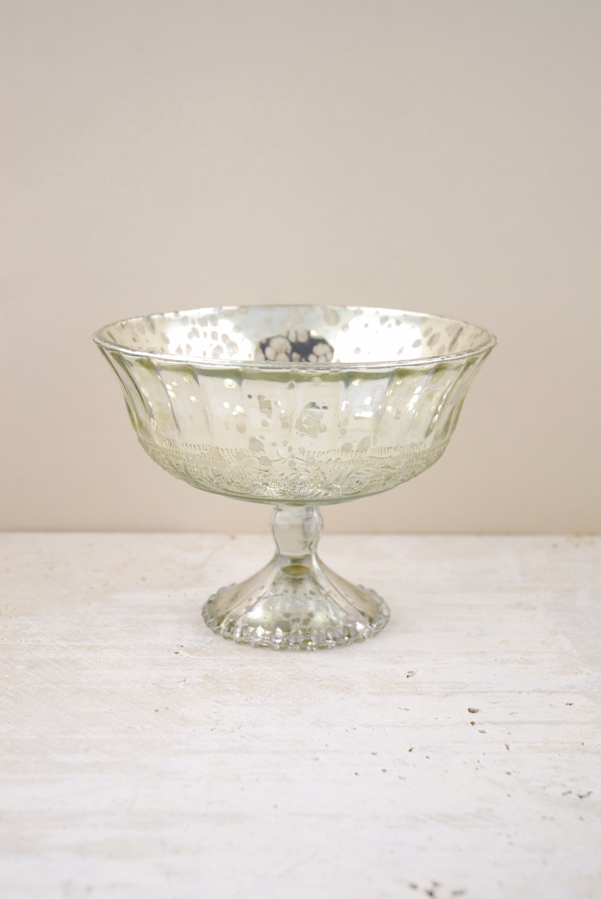 Silver Mercury Glass Compote 7X5 67/8in. Wide x 5.25in. Tall