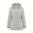 thumbnail image 3 of Cilsoka Drawstring Waist Waterproof Jacket for Womens Long Sleeve Windbreaker with Hooded Casual Solid Softshell Jackets, 3 of 4