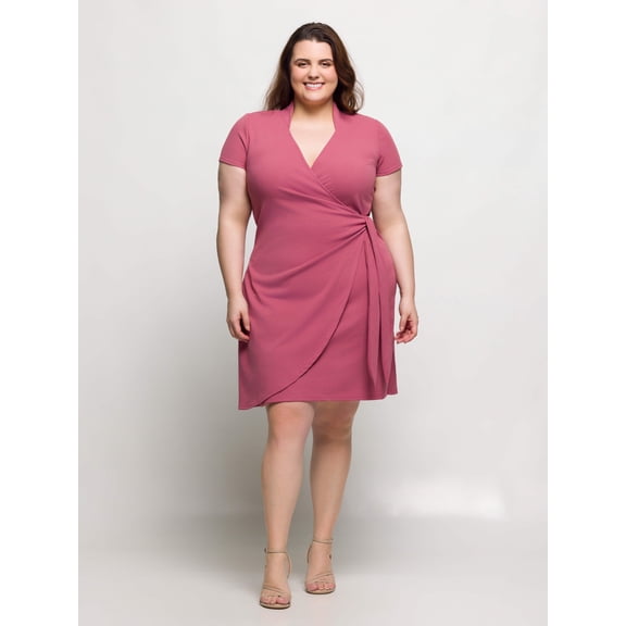 Plus Size Mandarin Collar Faux Wrap Dress