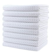 POLYTE Ultra Premium Microfiber Kitchen Dish Hand Towel Waffle Weave, 8 Pack (16x28 in, White)