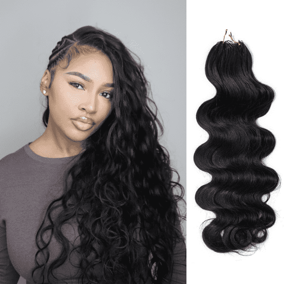 Eayon Body Wave Crochet Human Hair Extensions Knotless Pre-Separated Feather Human Crochet Hair Salon Silky Seamless Invisible For Woman 20 Inch 50 Strands/60g Natural Color