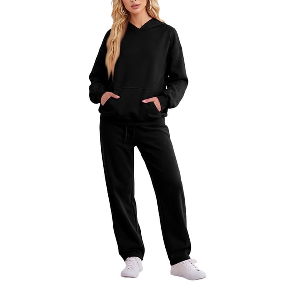 Women's 2 Piece Hooded Lounge Set Matching Sweatsuits 2 Pc Lounge Sets for Women , Airport Travel Outfits, Comfy Athleisure Fall Winter Clothes ,wide Leg Palazzo Pants