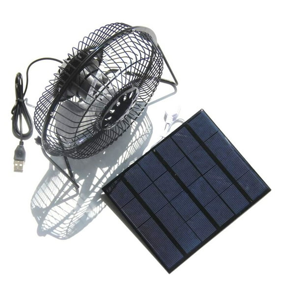 Worgeous Solar Powered USB Fan for Cooling Use Quiet Black Plastic 360 Degrees Rotation 6 inch