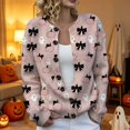 thumbnail image 4 of JIAYUE Women Halloween Cardigan Cozy Crew Neck Button Front Knit Sweater Long Sleeve Pumpkin Ghost Print Outerwear For Daily Walking Shopping, 4 of 5