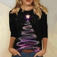 thumbnail image 2 of Womens Plus Size Christmas T Shirts 3/4 Sleeve Xmas Tree Printed Graphic Tee Tshirts Loose Crewneck Holiday Tops (4XL, Black 03), 2 of 5