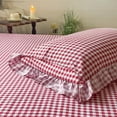 thumbnail image 4 of Red Ruffled Plaid Gingham Pillow Shams 20"x30", Set of 2 Checked Pre-Washed Microfiber Farmhouse Pillowcases for Bed/Sofa (20"x30", Red Gingham), 4 of 6