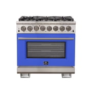 Forno Capriasca 36-Inch Freestanding Dual Fuel Range, 6 Burners, True Convection Oven, Blue Door