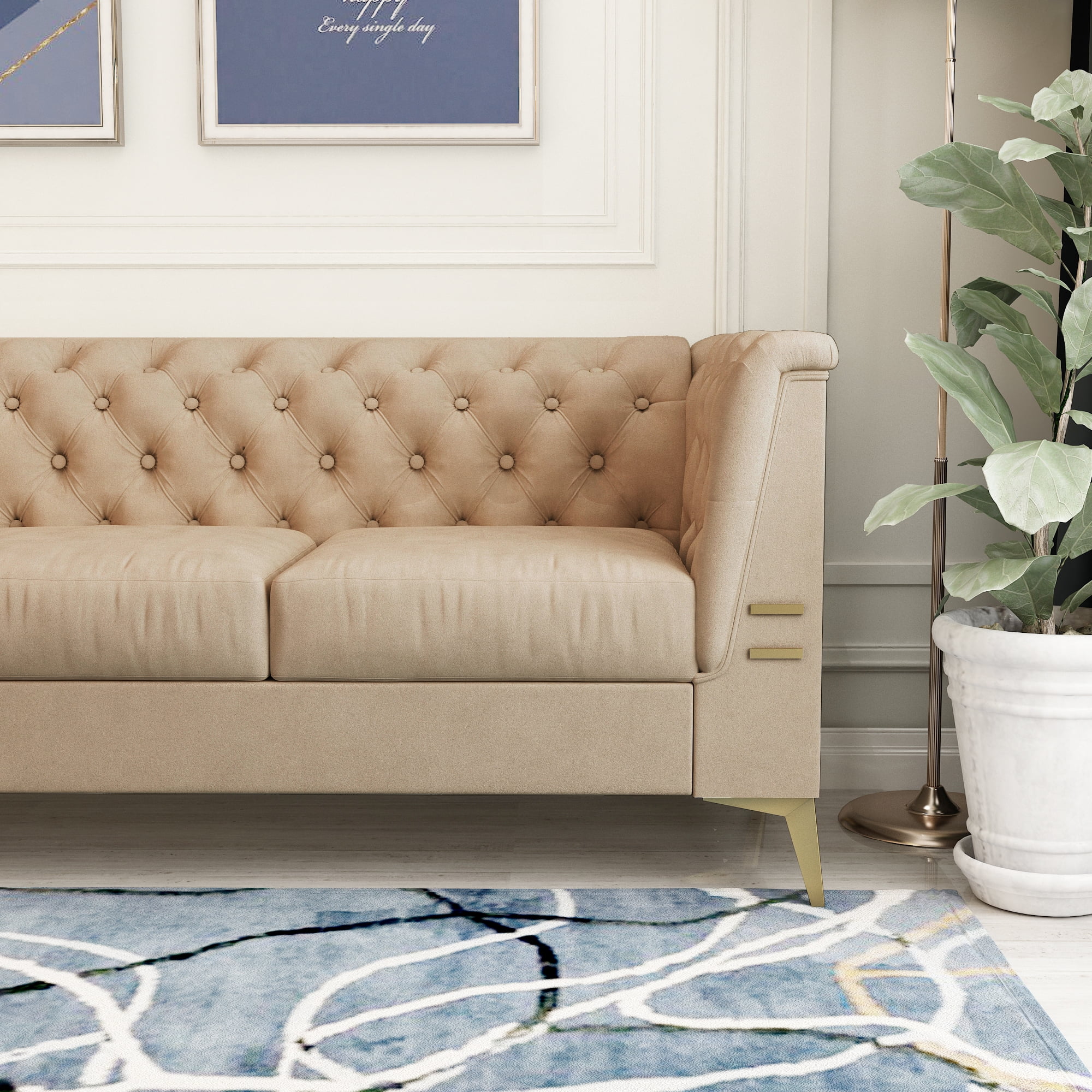 Private Jungle 3-Seater Velvet Sofa Couch with Square Armrest,Tufted Back Seat Cushion,Golden Metal Legs, Modern Upholstered Futon Sleeper Sofa,khaki Private Jungle 3-Seater Velvet Sofa Couch with Square Armrest,Tufted Back Seat Cushion,Golden Metal Legs, Modern Upholstered Futon Sleeper Sofa,khaki