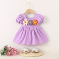 thumbnail image 2 of Zwiiyzr 2025 6M-3Y Newborn Baby Girl Clothes Toddler Infant Casual Puff Sleeve Cotton Sundress Summer Girl Dress Purple, 2 of 9