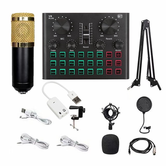 Sound Card & Microphone Set V8 Plus Soundcard BM800 Condenser Microphone for Live Broadcasting Recording Karaoke