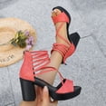 thumbnail image 5 of Sandals for Women Platform Block Heel Peep Toe Ankle Strappy Solid Color Zip up Pumps Summer Vacation Party Prom Dress Shoes Watermelon Red Size 9.5, 5 of 9