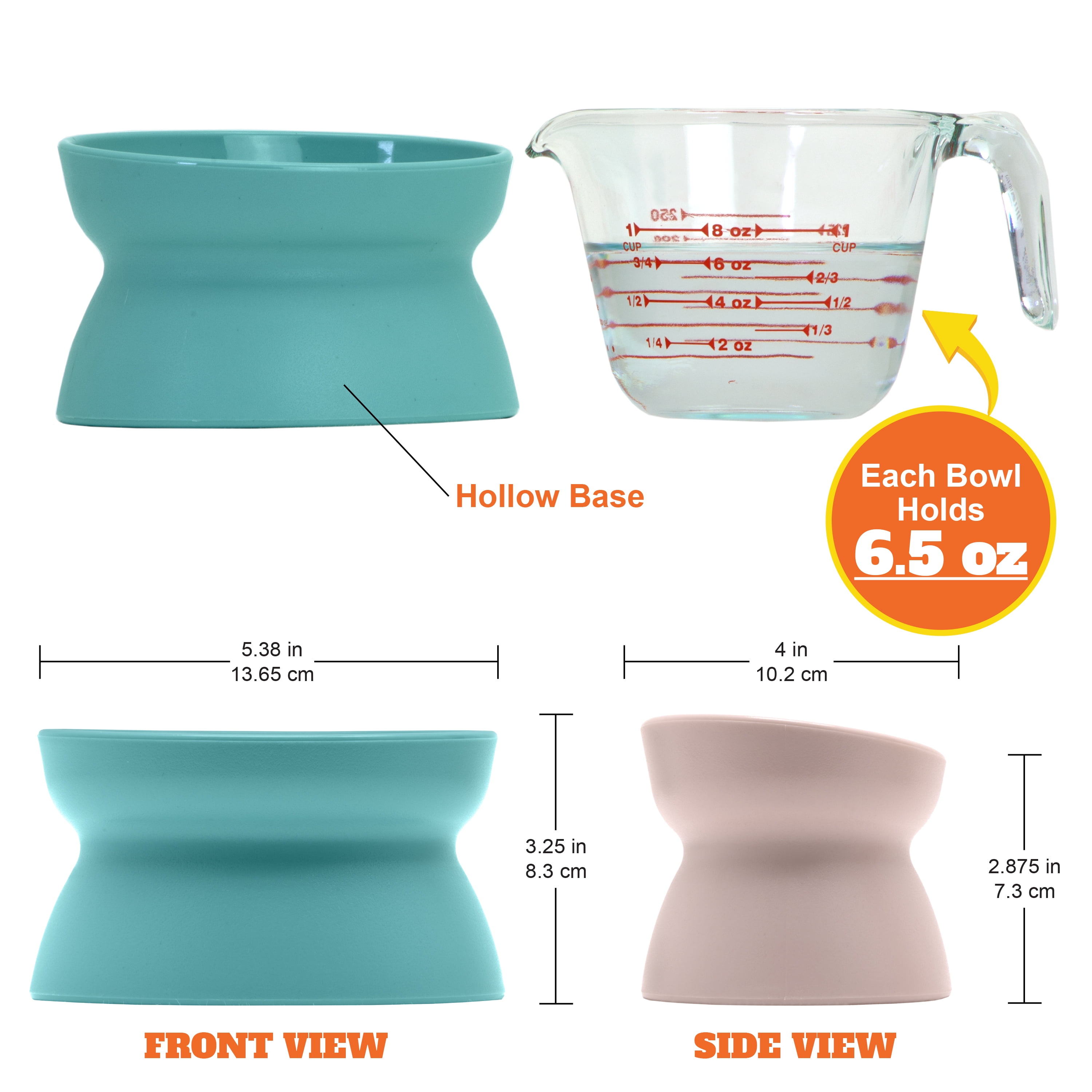 Kitty City Raised Cat Bowls, 2 Pack, Light Pink and Teal
