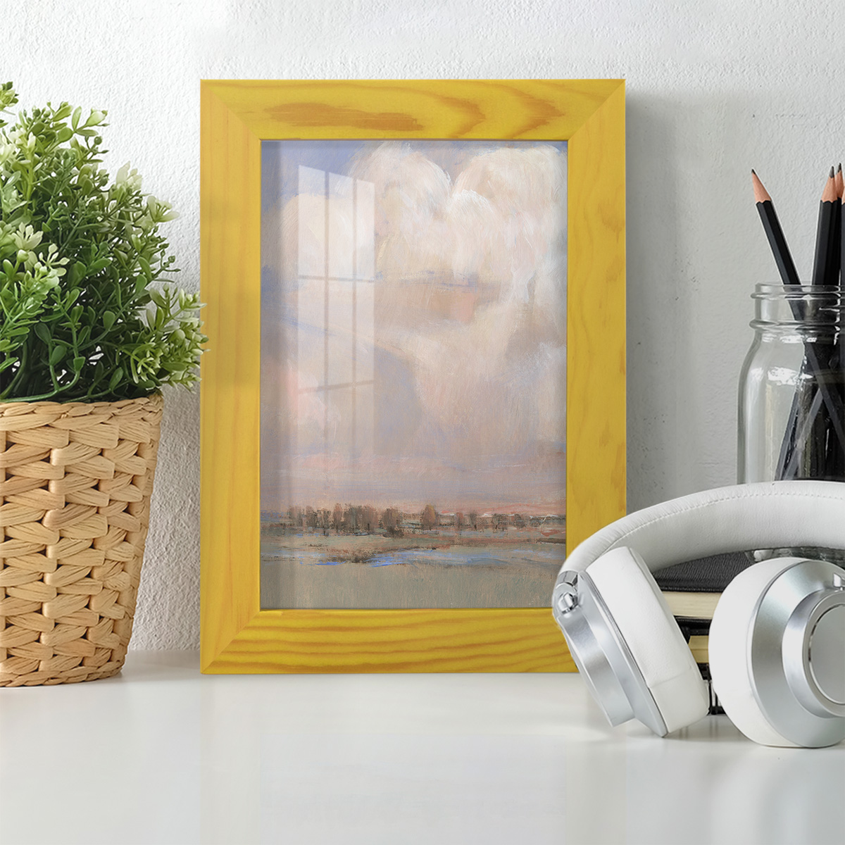 Billowing Clouds II - Framed Print w/glass - Sunflower Yellow