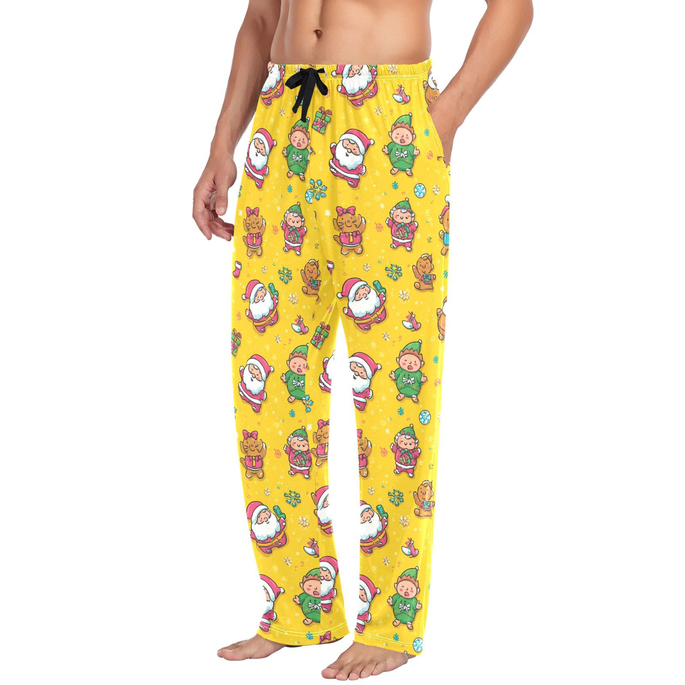 Men's Pajama Bottoms Santa Claus Elves and Gingerbread Men Men's Cotton Pajama Pants Men's Loose Printed Pajama Pants Casual Pants with Pockets