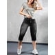 thumbnail image 4 of Jeans recortados para mujer Casual Verano Dobladillo rasgado Tiro medio Negro // Blanco 3X-Large, 4 of 5
