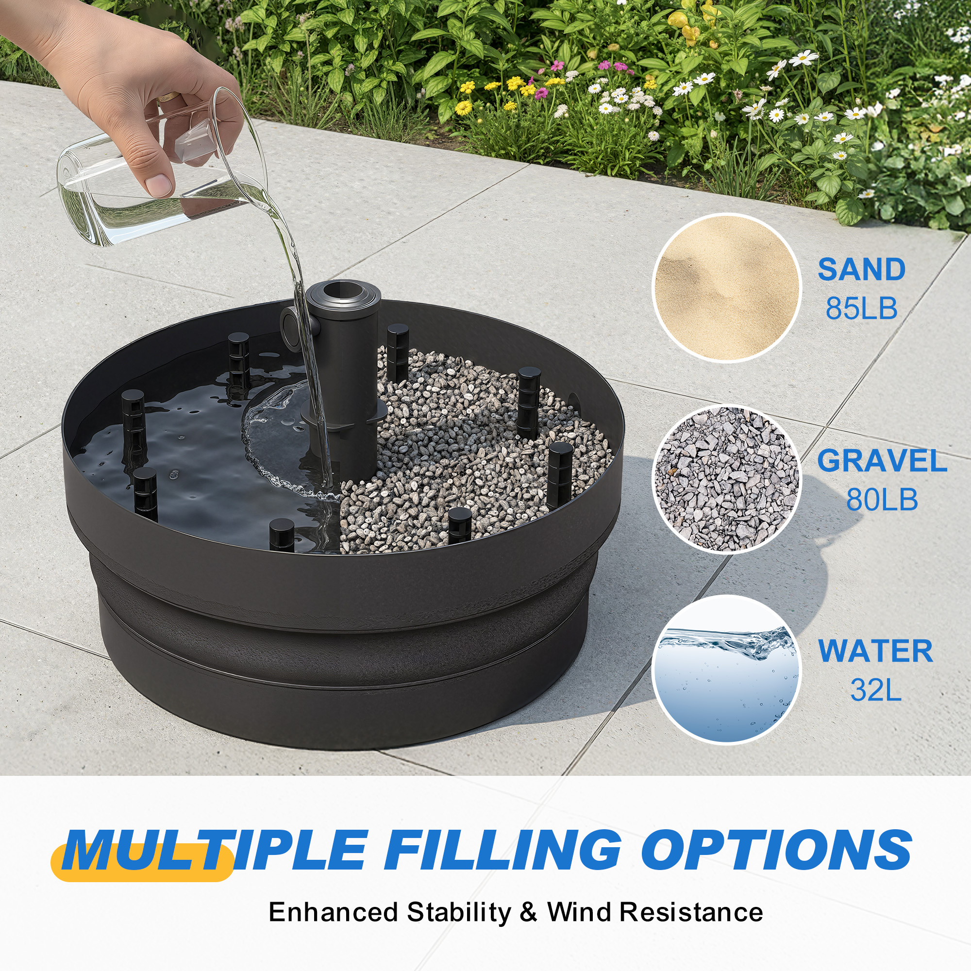 CozyHome Foldable Umbrella Base With 15-18.9in Outdoor Umbrella for Patio, Black