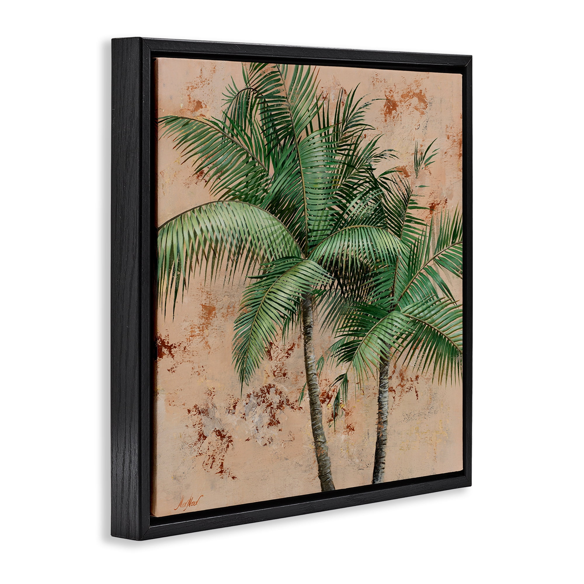 Stupell Industries Leafy Palm Fronds Botanical & Floral Painting Black Floater Framed Canvas Art Print Wall Art, 18 x 18