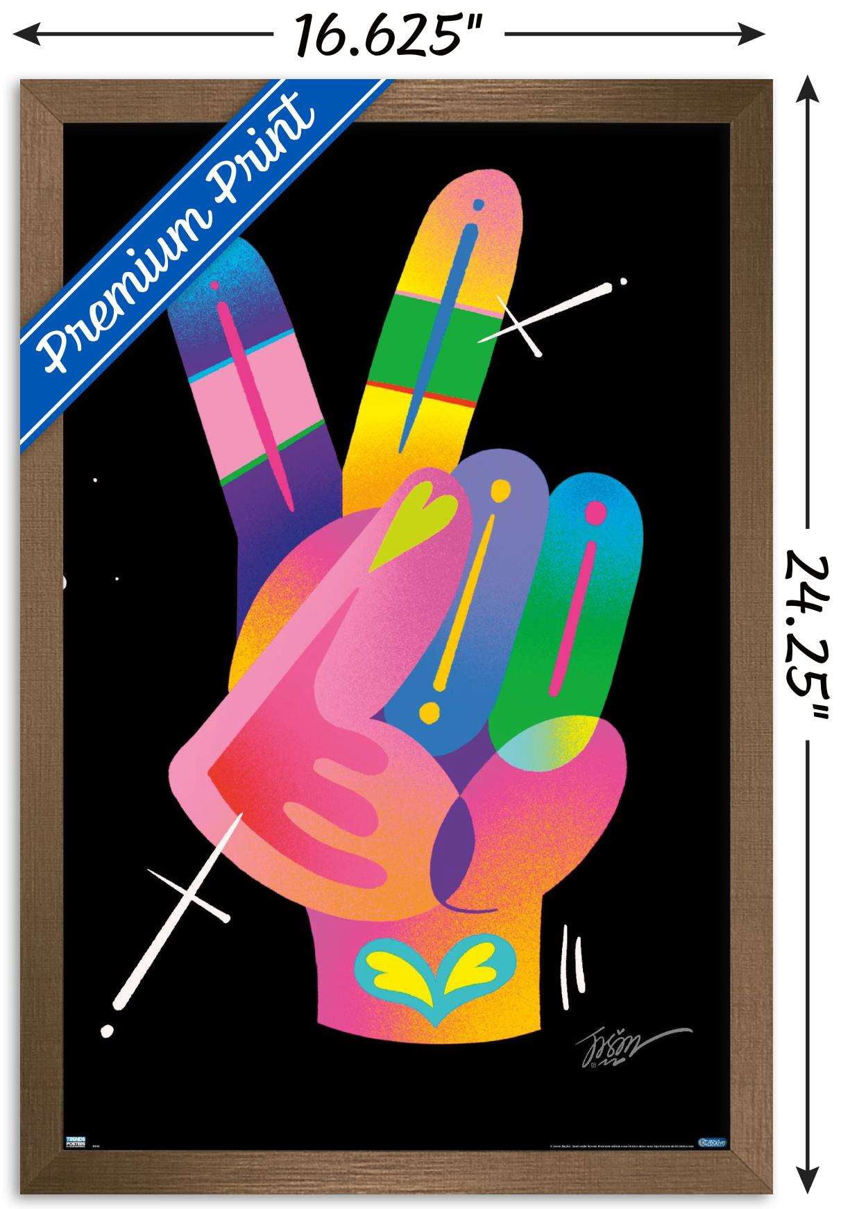 Jason Naylor - Peace Sign Hand Wall Poster, 14.725" x 22.375", Framed
