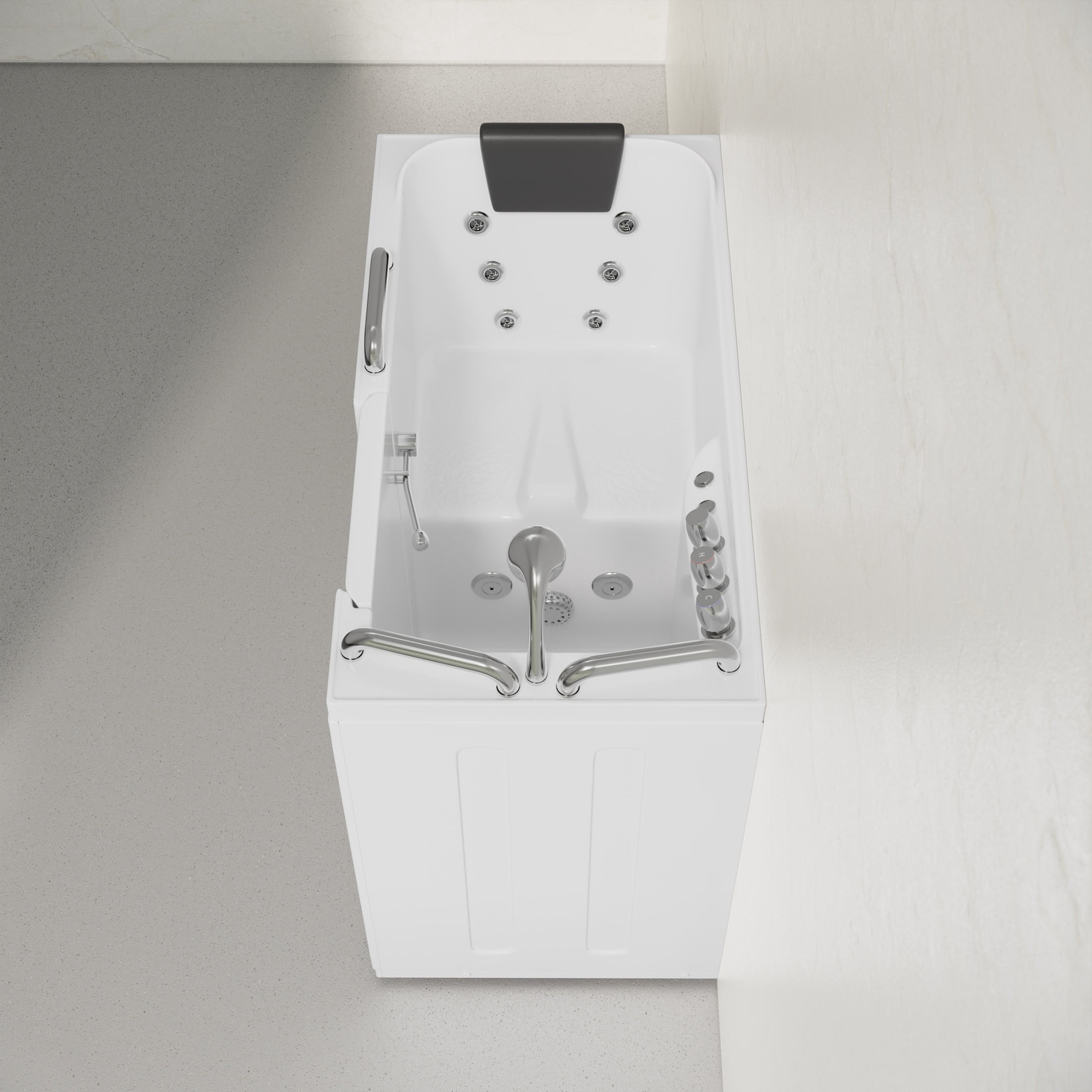Auvergne 53" x 27" ADA Left Drain Walk-in Soaking Bathtub with Massage Jets in Glossy White, Faucet Set, Drain, Grab Bars, Pillow Included