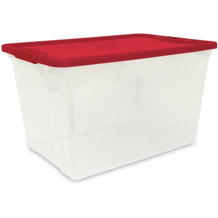 Mainstays 16 Gallon Clear Tote with Red Lid & Latches, 2 Piece