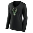 thumbnail image 2 of Women's Black Milwaukee Bucks Logo Long Sleeve V-Neck T-Shirt, 2 of 3