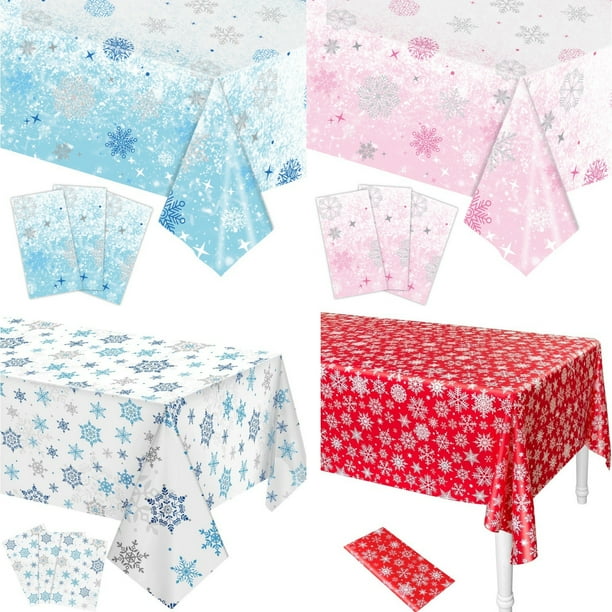 Fiudx Mantel Navideño con Diseño de Copos de Nieve, Papá Noel y Muñeco de Nieve, Impermeable y Fácil de Limpiar, Perfecto para Fiestas y Reuniones Familiares. 1 Pieza (137 X 213 Cm).