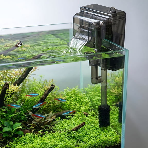 HIBIBUD Slim Aquarium Filter for 2.5-5 Gallon Tanks, 42 GPH Hang-On Back Fish Tank Pump with Adjustable Flow & Pre-Filter Sponge for Betta, Shrimp, Turtle