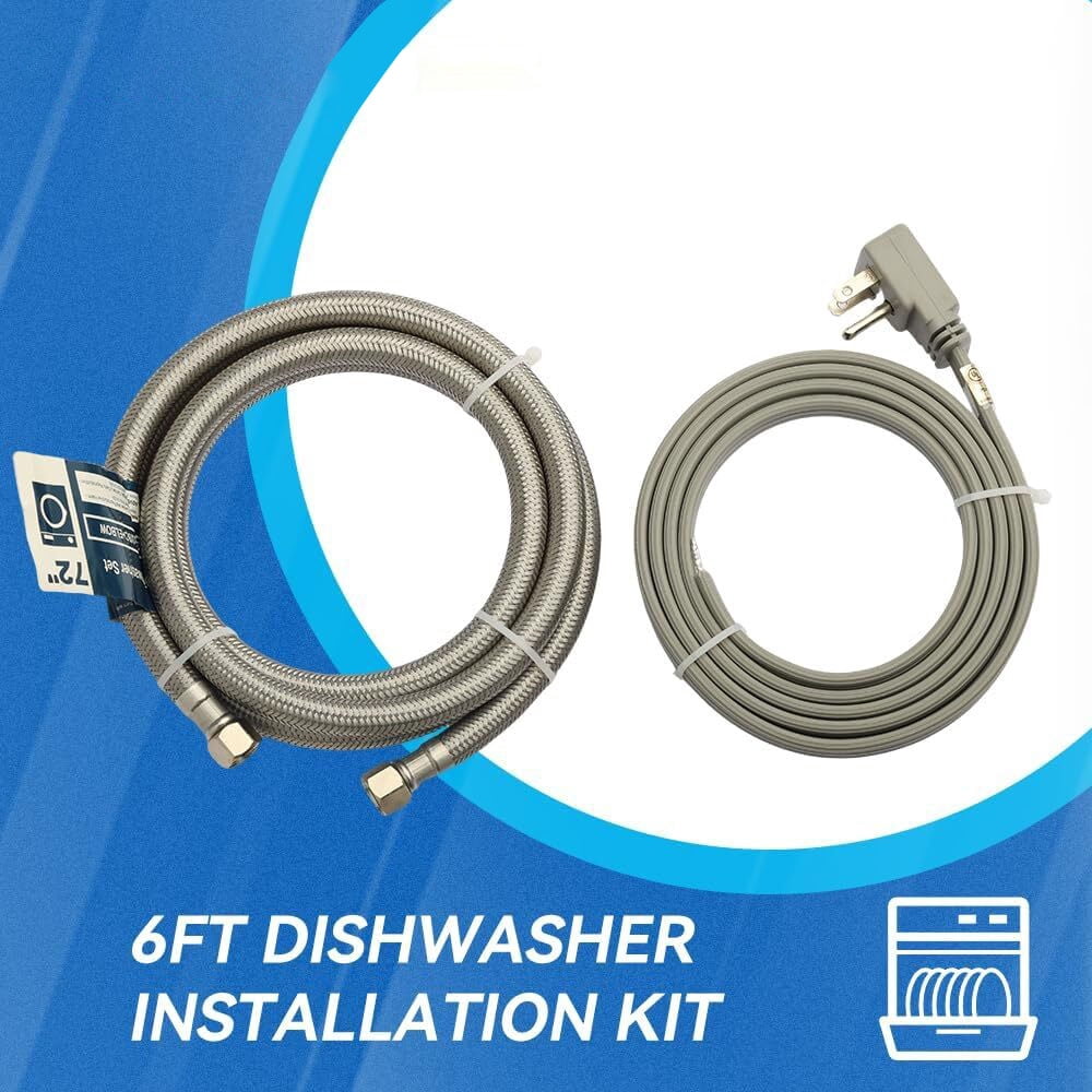 Krydros 6-ft. Braided Stainless Steel Dishwasher Installation Kit with 3/8-in. Compression Hose, Power Cord, and Adapters