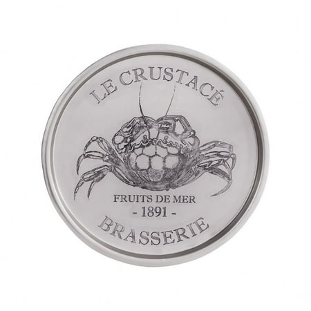 Round Crab Imprinted Pewter Serving Tray In Food-Safe/Pewter/Antique Print - Platters Standard