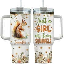 Personalized Gifts For Squirrel Lover Tumbler 40oz with Handle and Straw - Stainless Steel Travel Coffee Cup With Lid - Cute Animal Lover Gifts For Women, Girl On Birthday Christmas