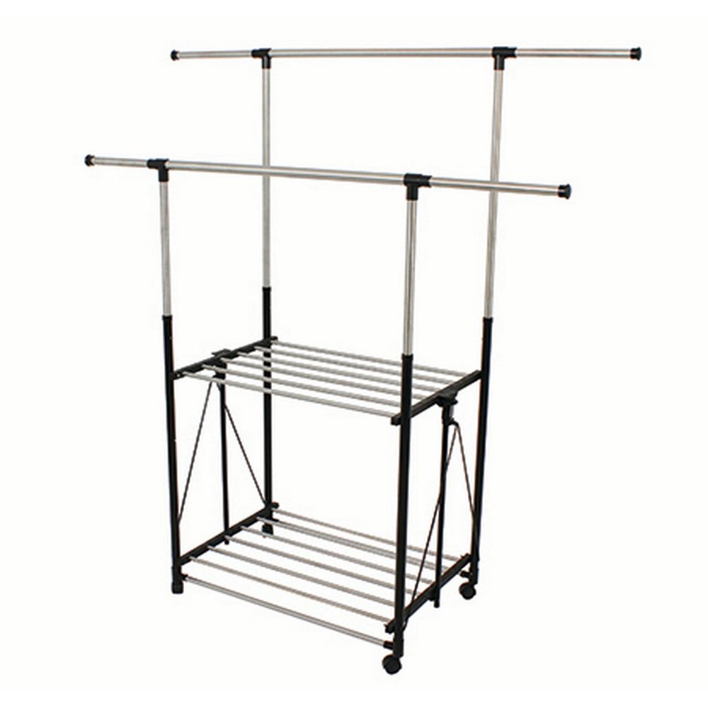 Greenway Stainless Steel Collapsible DoubleBar Garment Rack, Silver
