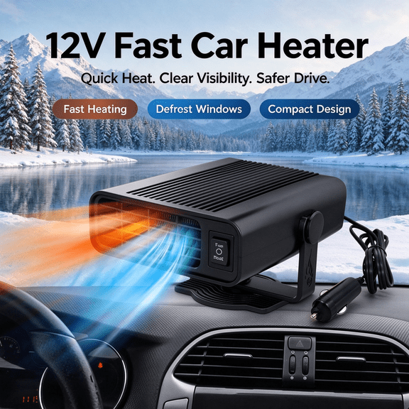 Lenkho 12V Portable Car Heater & Defogger, 2-in-1 Fast Heating/Cooling Fan, Plug-in Cigarette Lighter Windshield Defroster for Winter Use