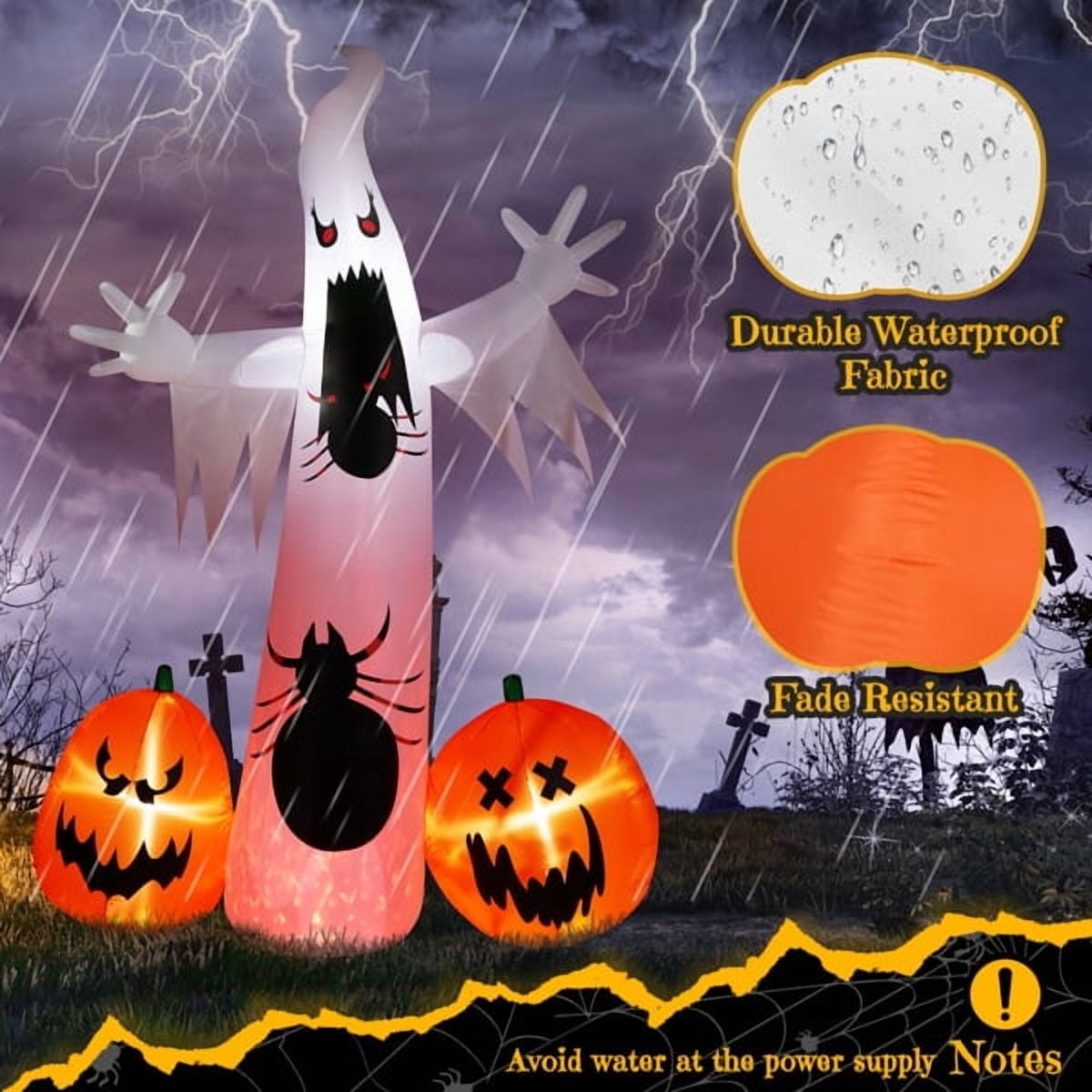 11.8FT Giant Halloween Inflatable, Ghost & Pumpkin Design, LED Lights, Waterproof Polyester, Stakes/Ropes Included for Yard/Party Decoration