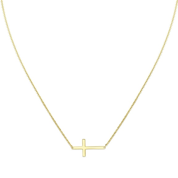 Wellingsale 14k Yellow Gold Polished Side Way Cross Necklace - 18"